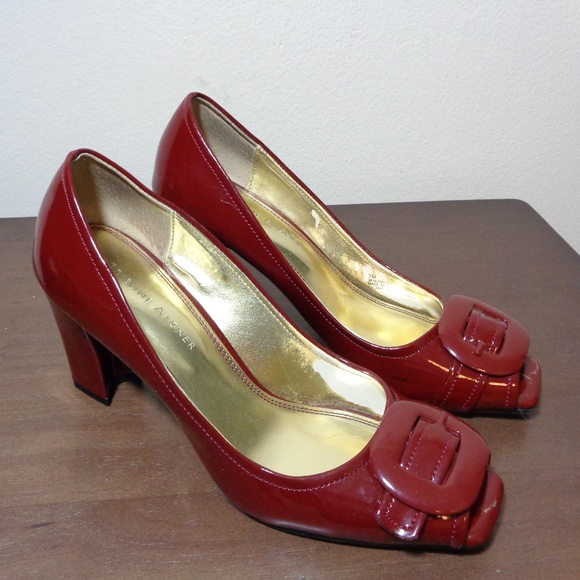 Etienne Aigner Ruby Red Peep Toe Heels Size 7M - Picture 1 of 6